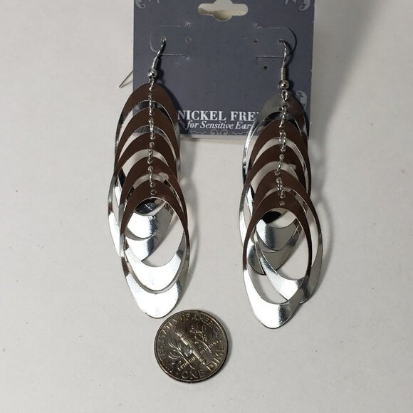 2/$30  Silver Tone 3.25" Hoops Cluster Design Drop Dangle Earrings -  Jewelry - Picture 8 of 8